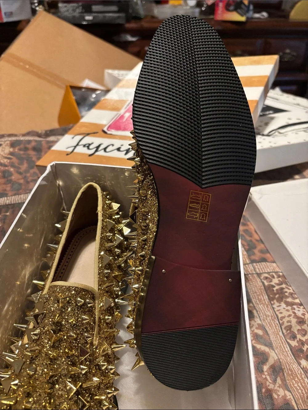 Men’s Gold Spike Embellished Slip-On Loafers